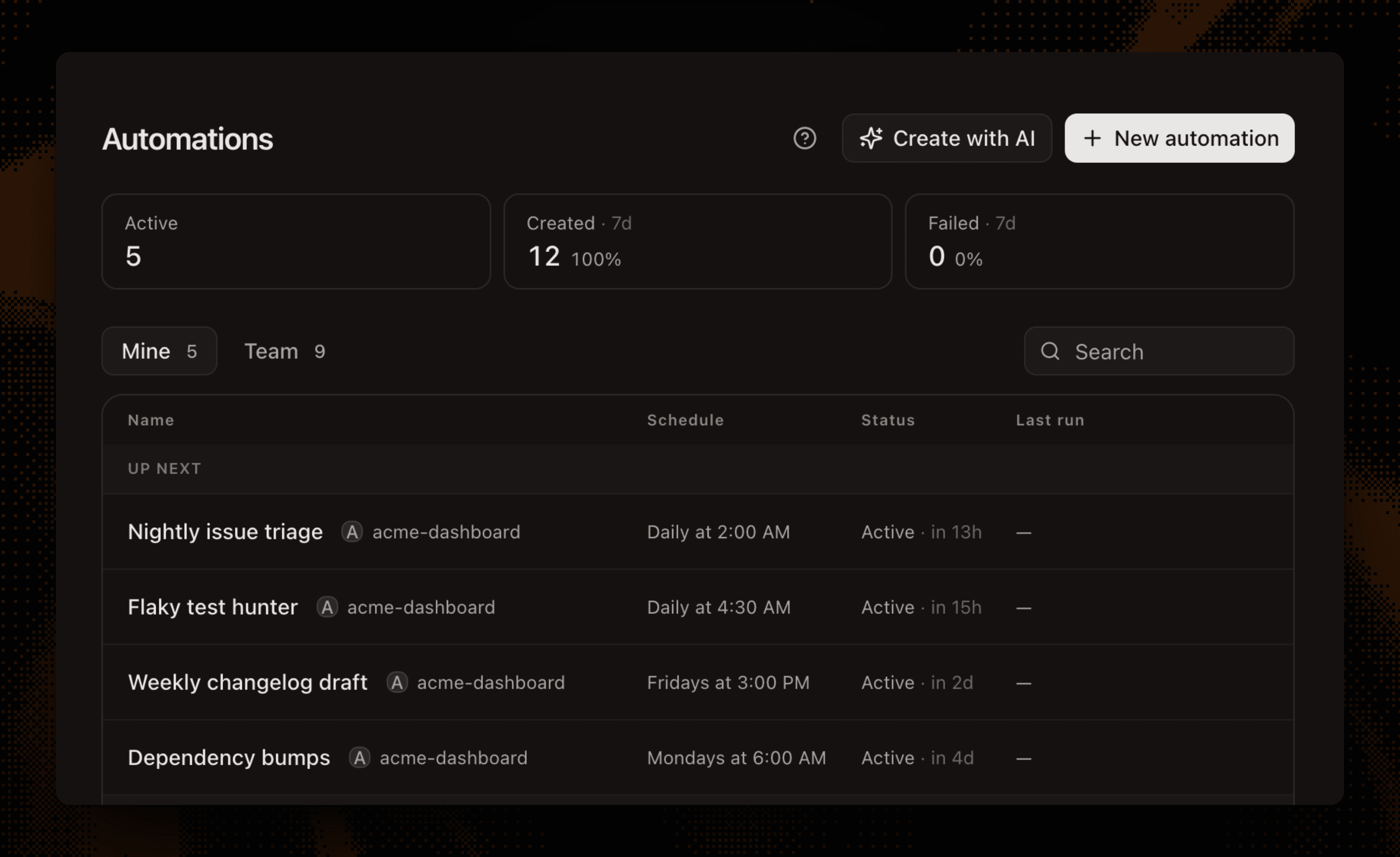 Scheduled agent automations