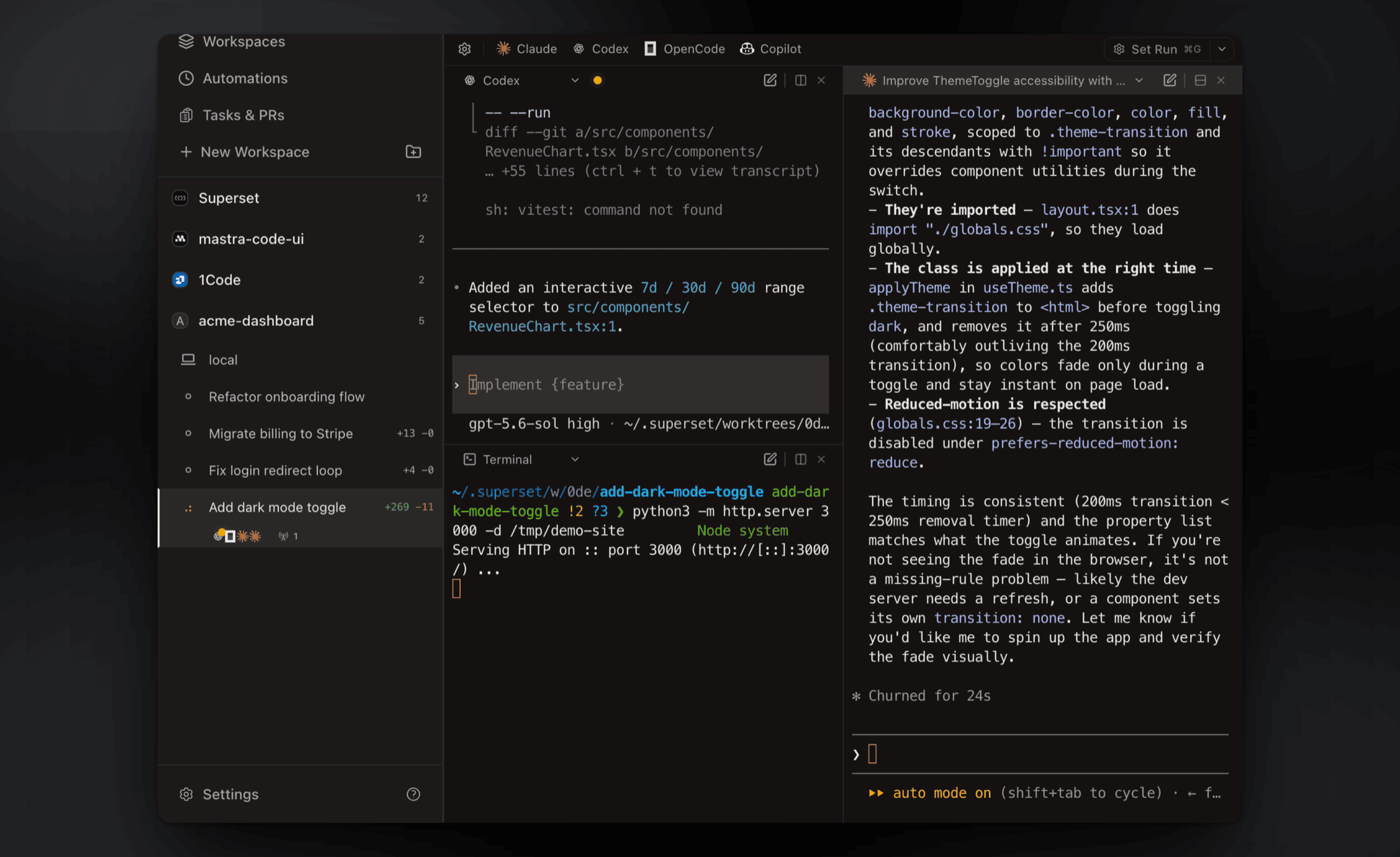 Agent status indicators in the workspace sidebar