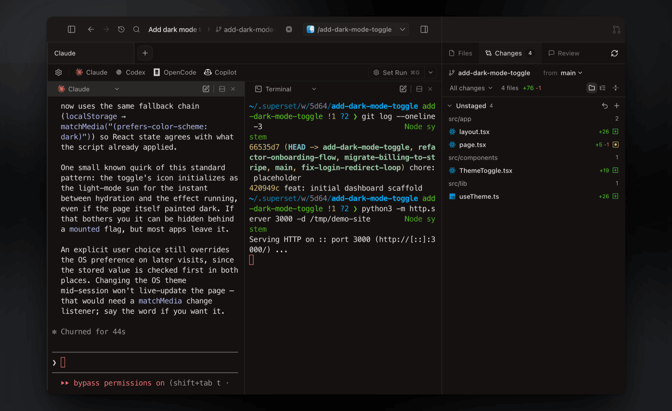 Split terminals running agents side by side