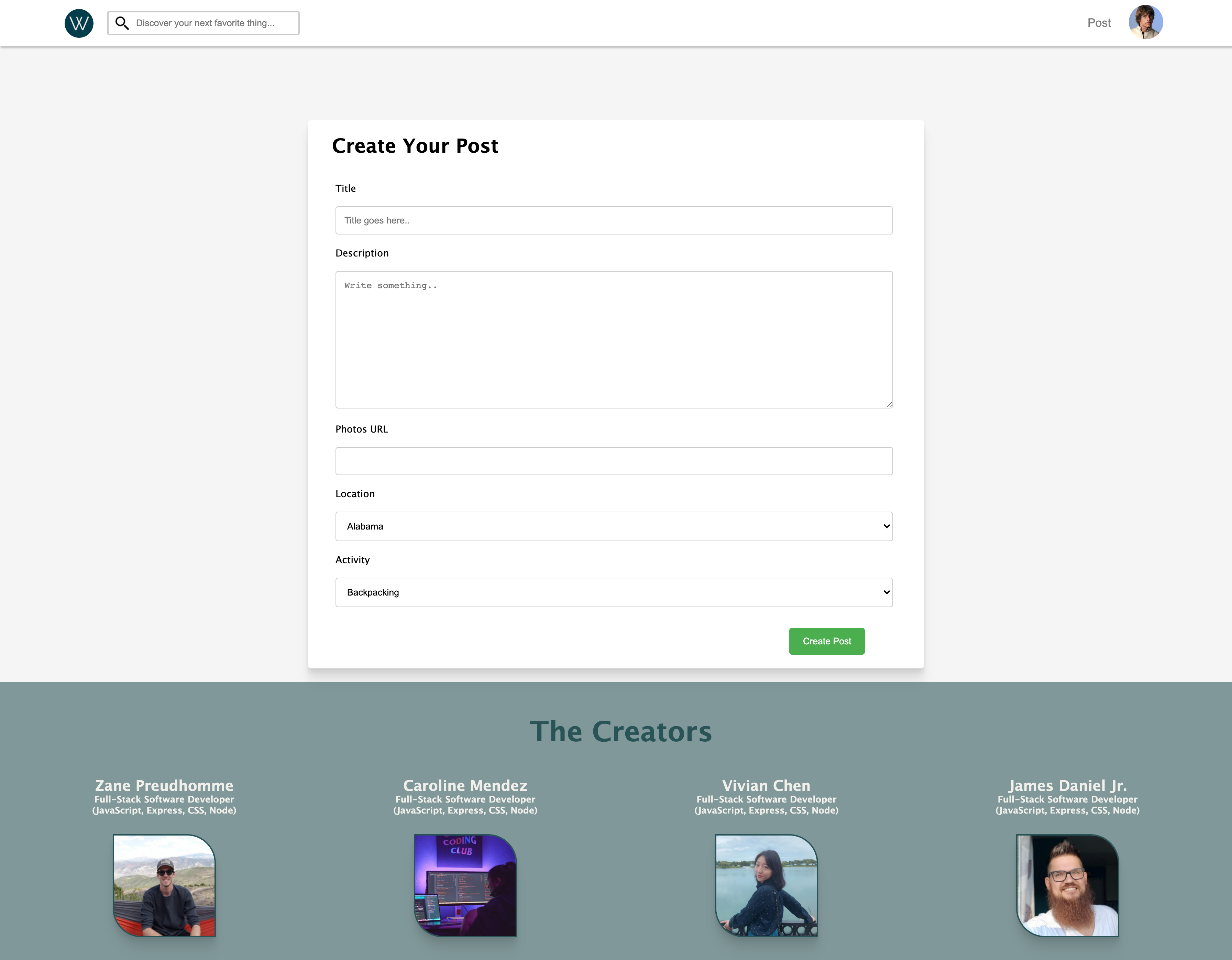 Create Post Page