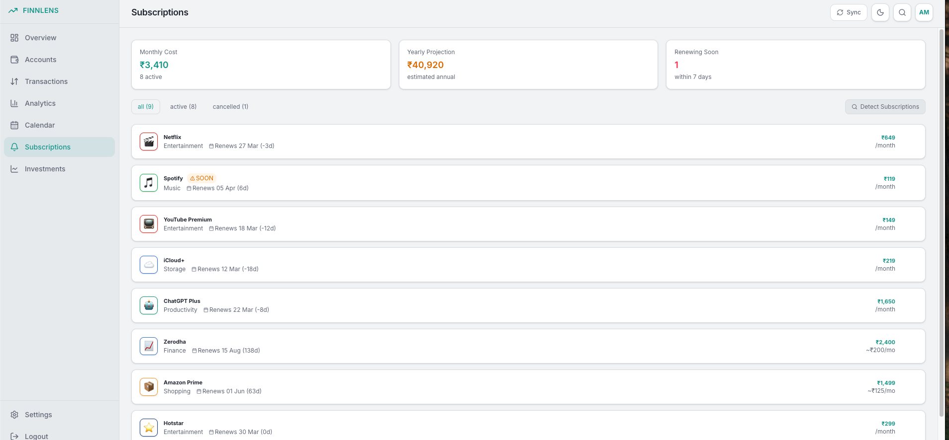 FinnLens Subscription Tracking