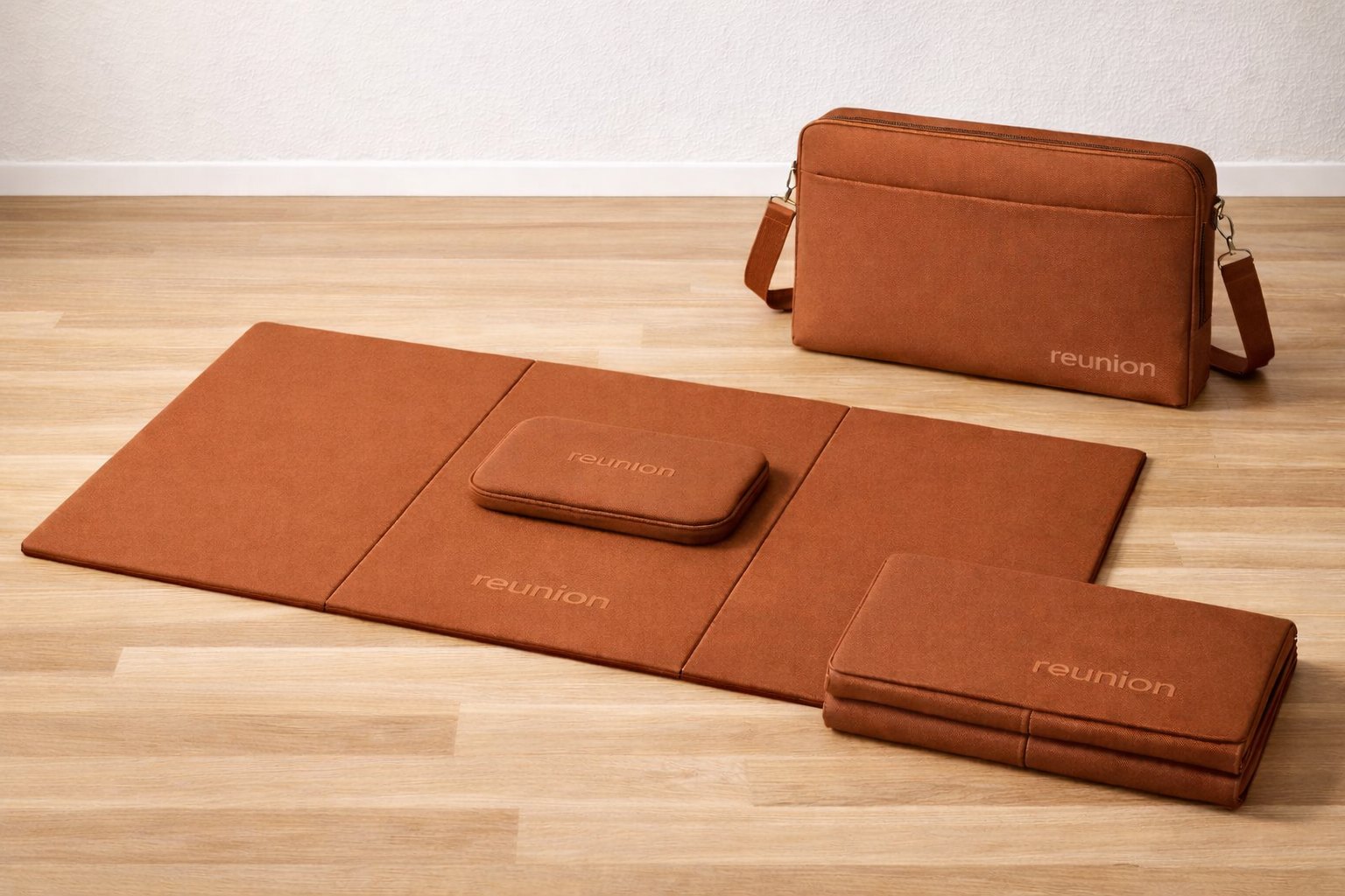 the reunion mat kit — tri-fold mat, cushion, and carry bag