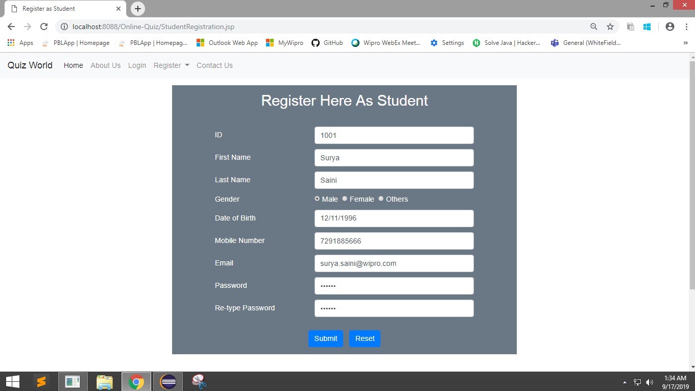 Student Registration Page