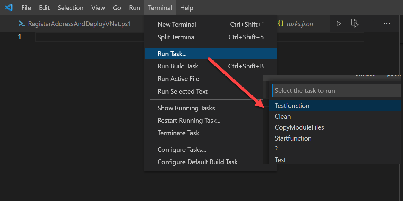 VSCode Tasks screenshot