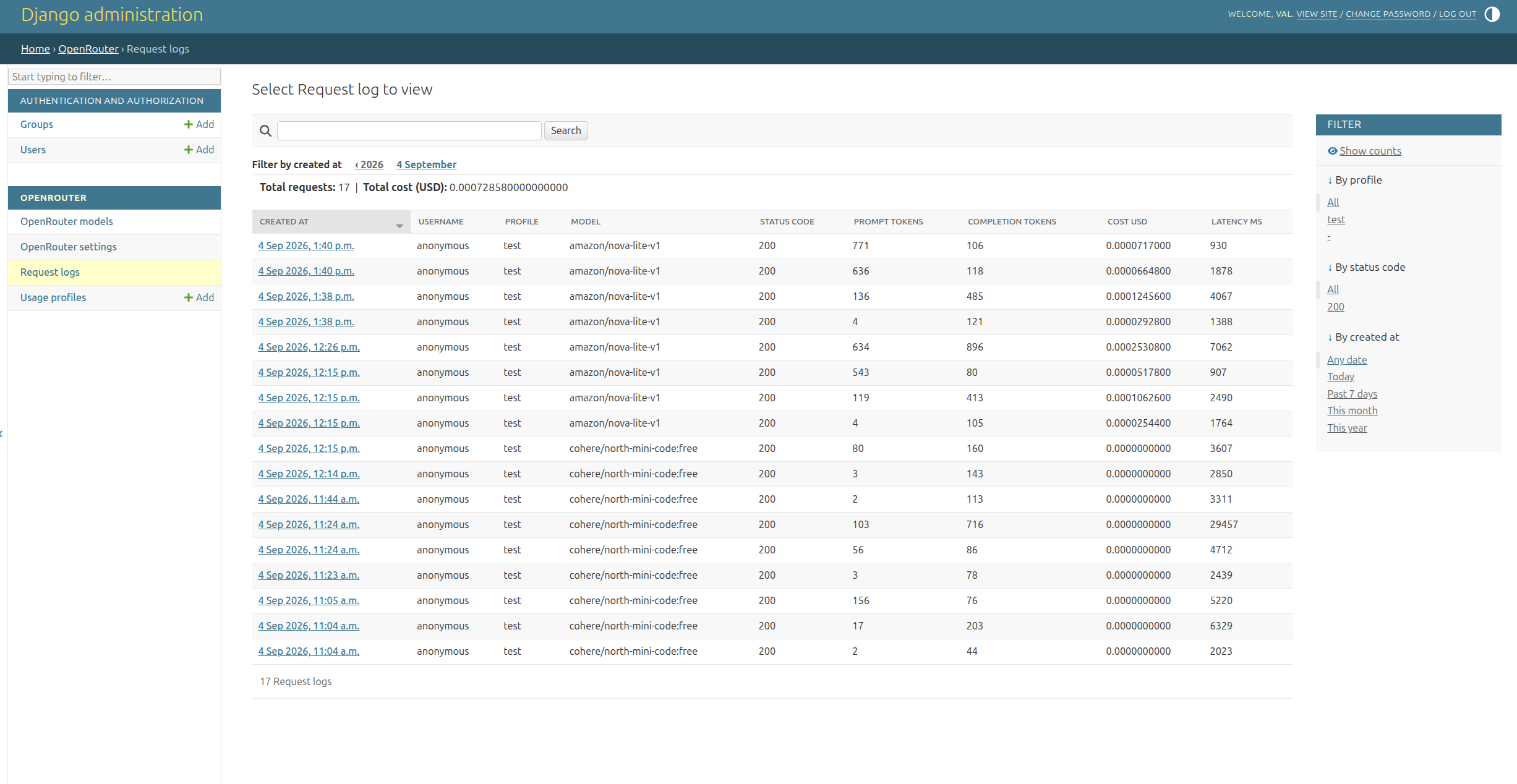 Request logs