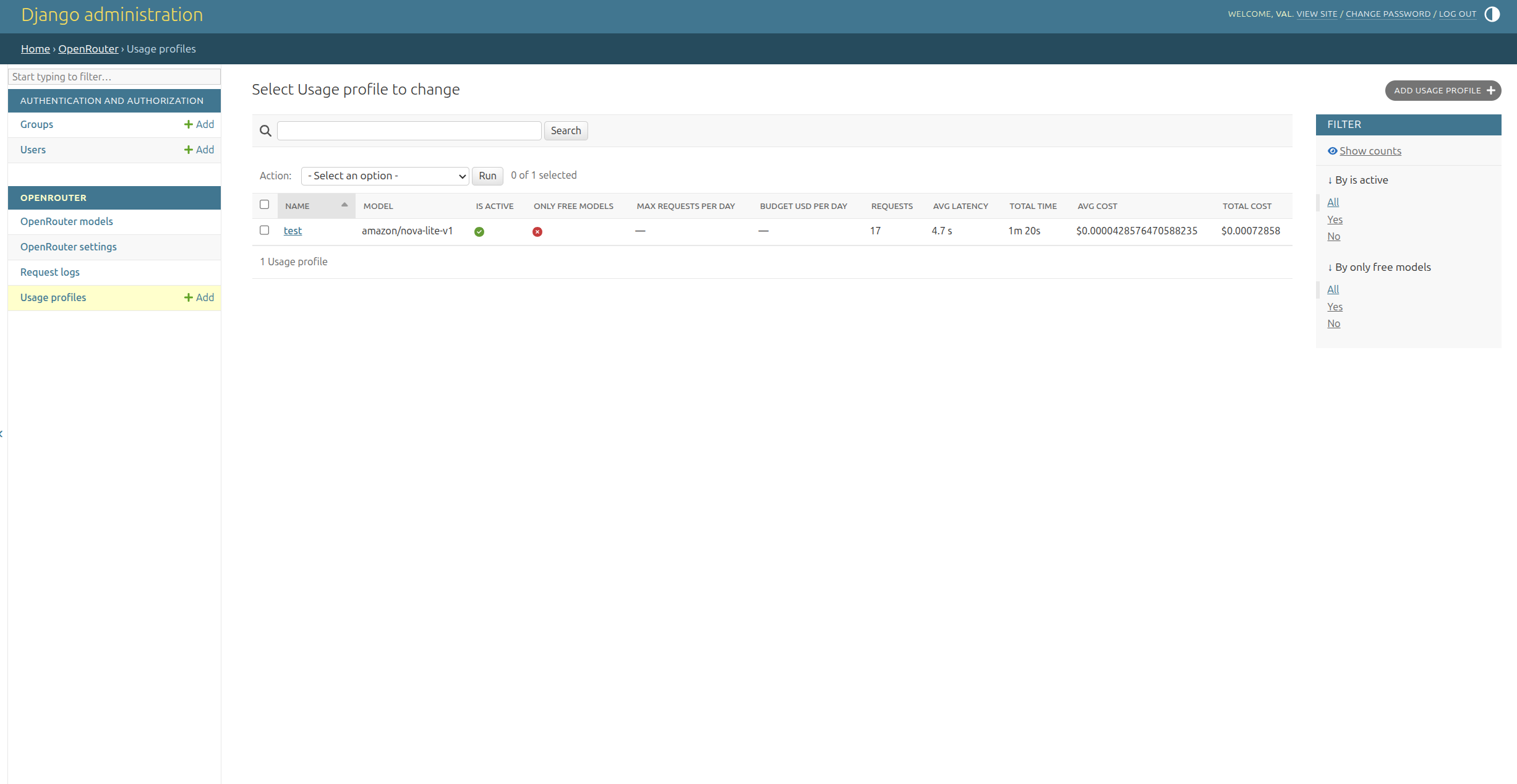 Usage profiles