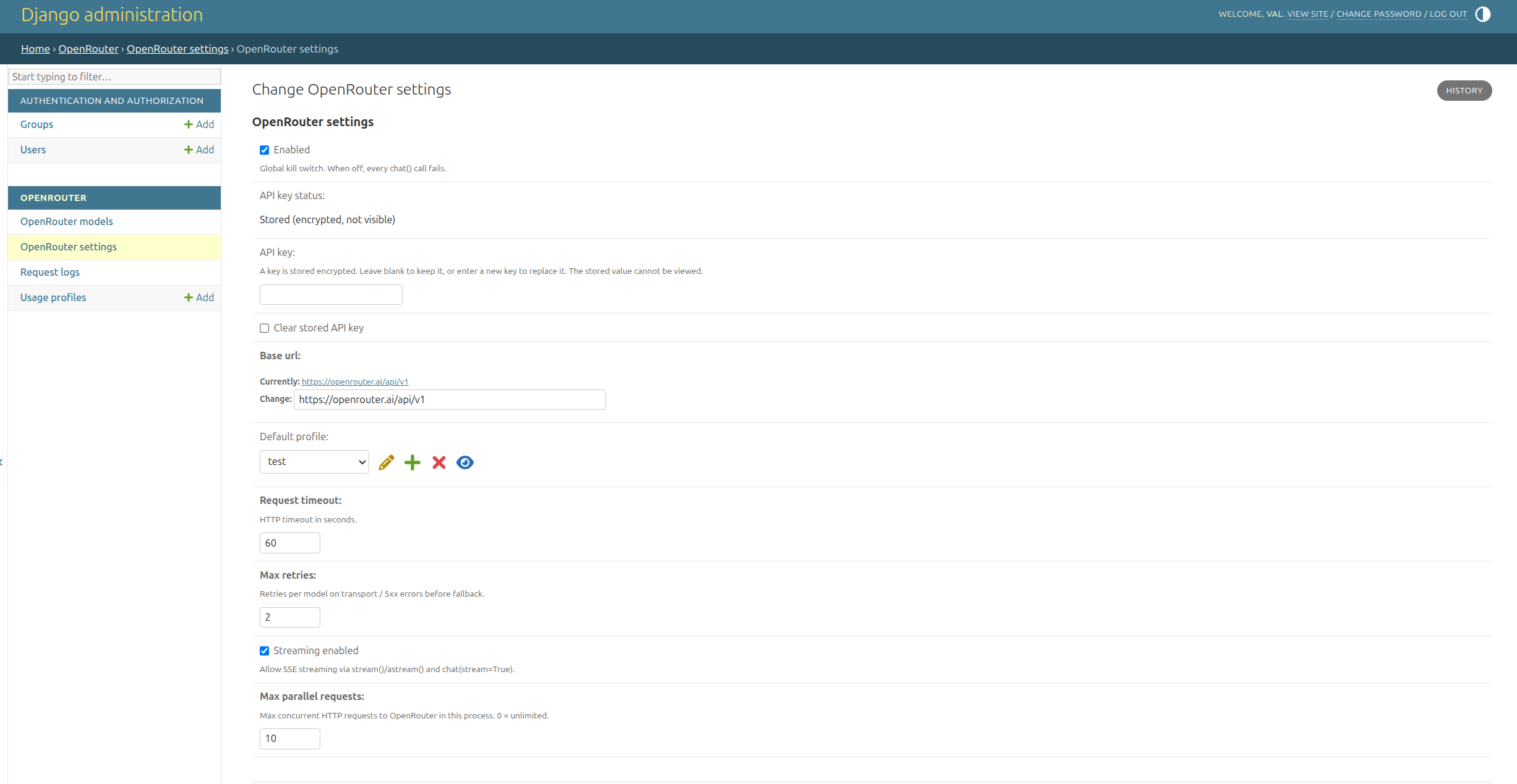 OpenRouter settings
