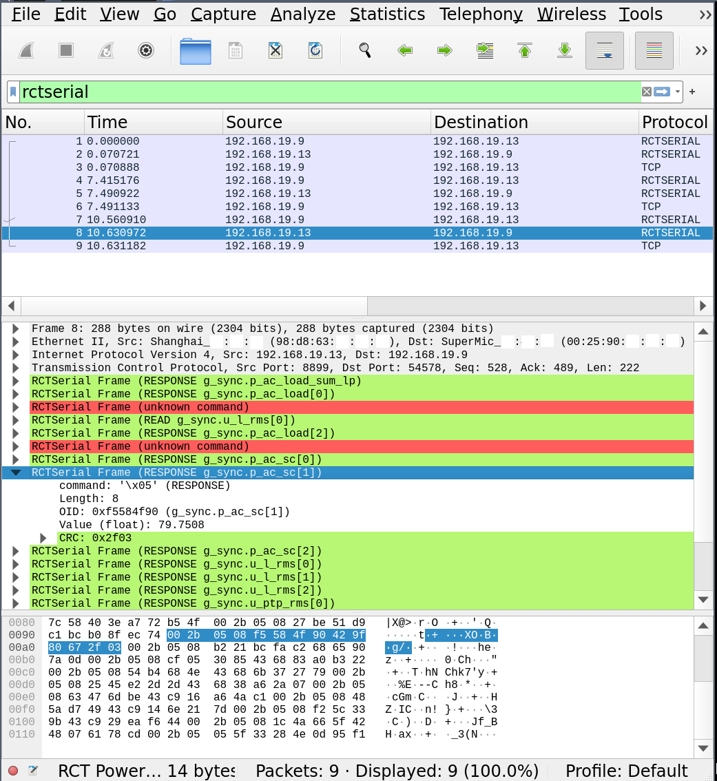 Wireshark screenshot showing a dissected TCP packet