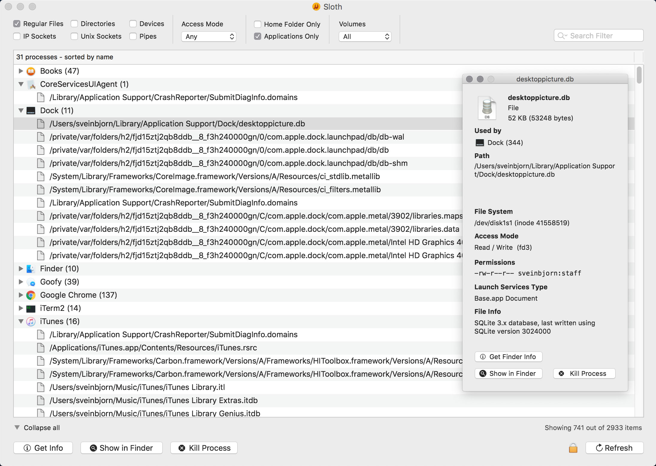Sloth Screenshot - Files