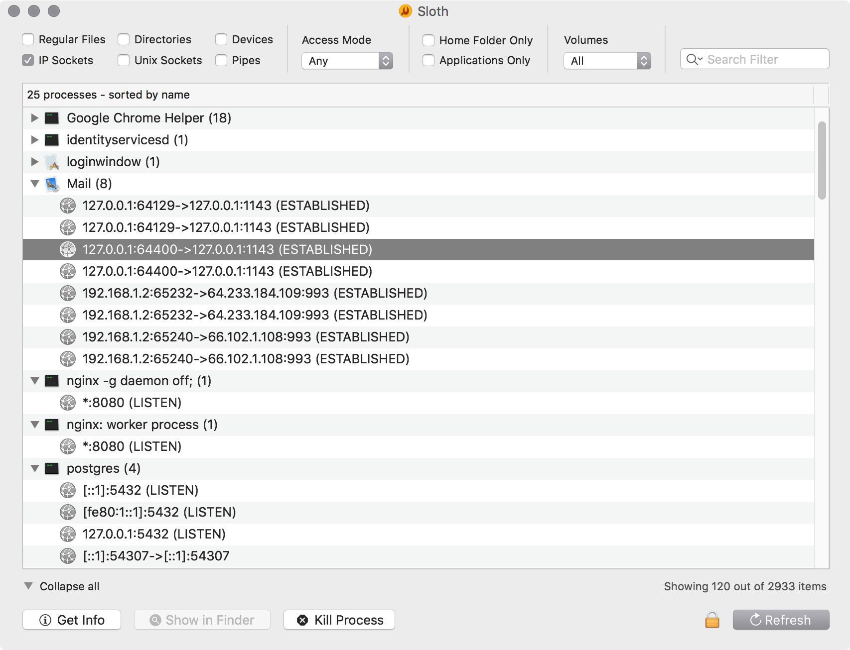 Sloth Screenshot - IP Sockets