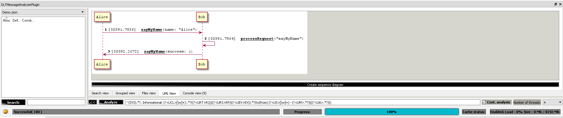 Screenshot of DLT Message Analyzer plugin - UML view