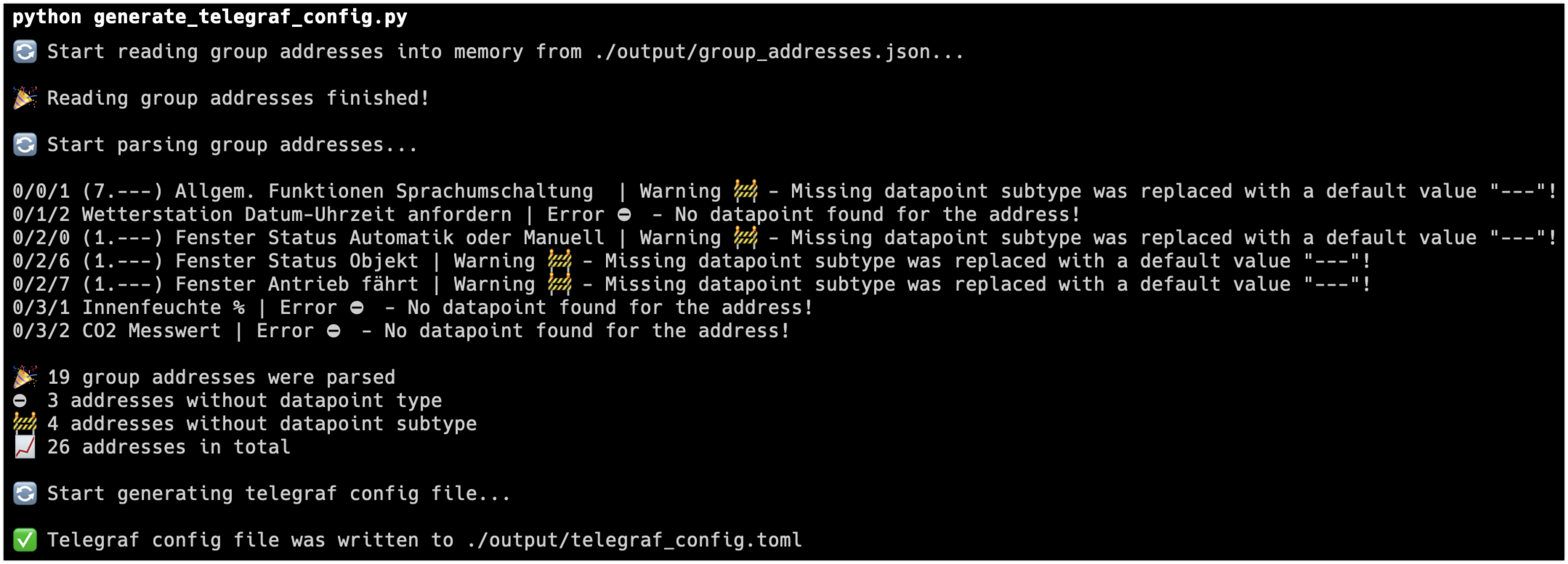 Generate Telegraf Config Output