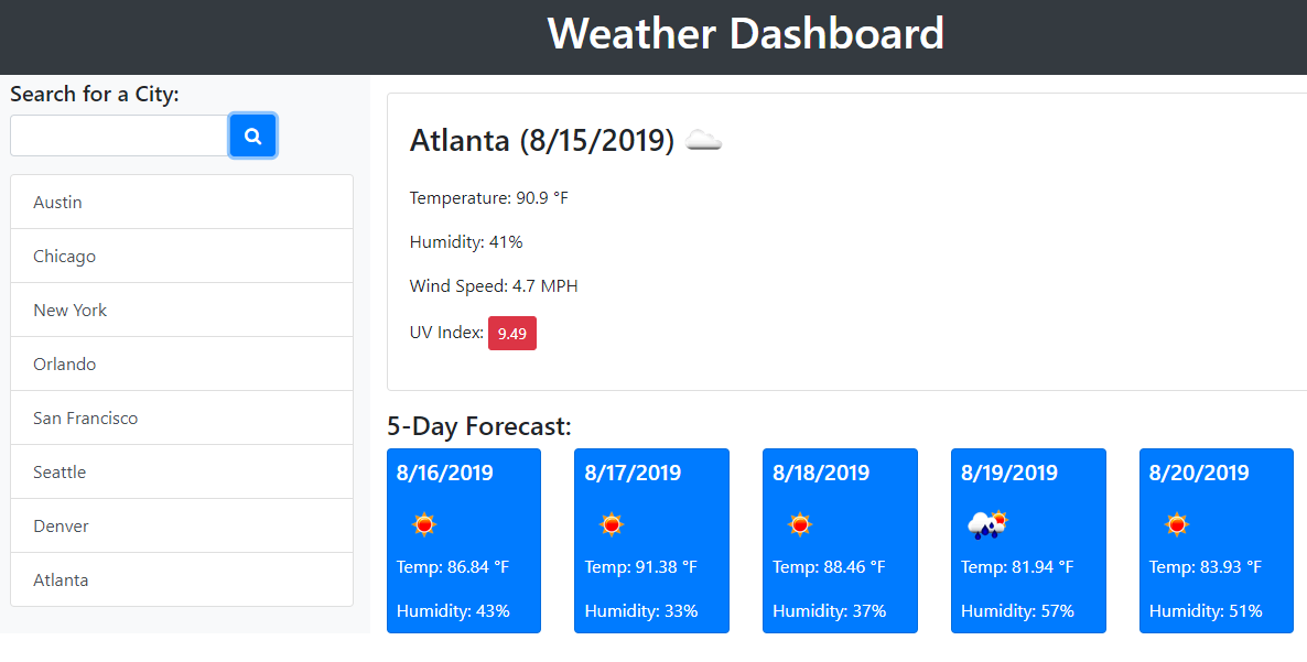 weather dashboard demo