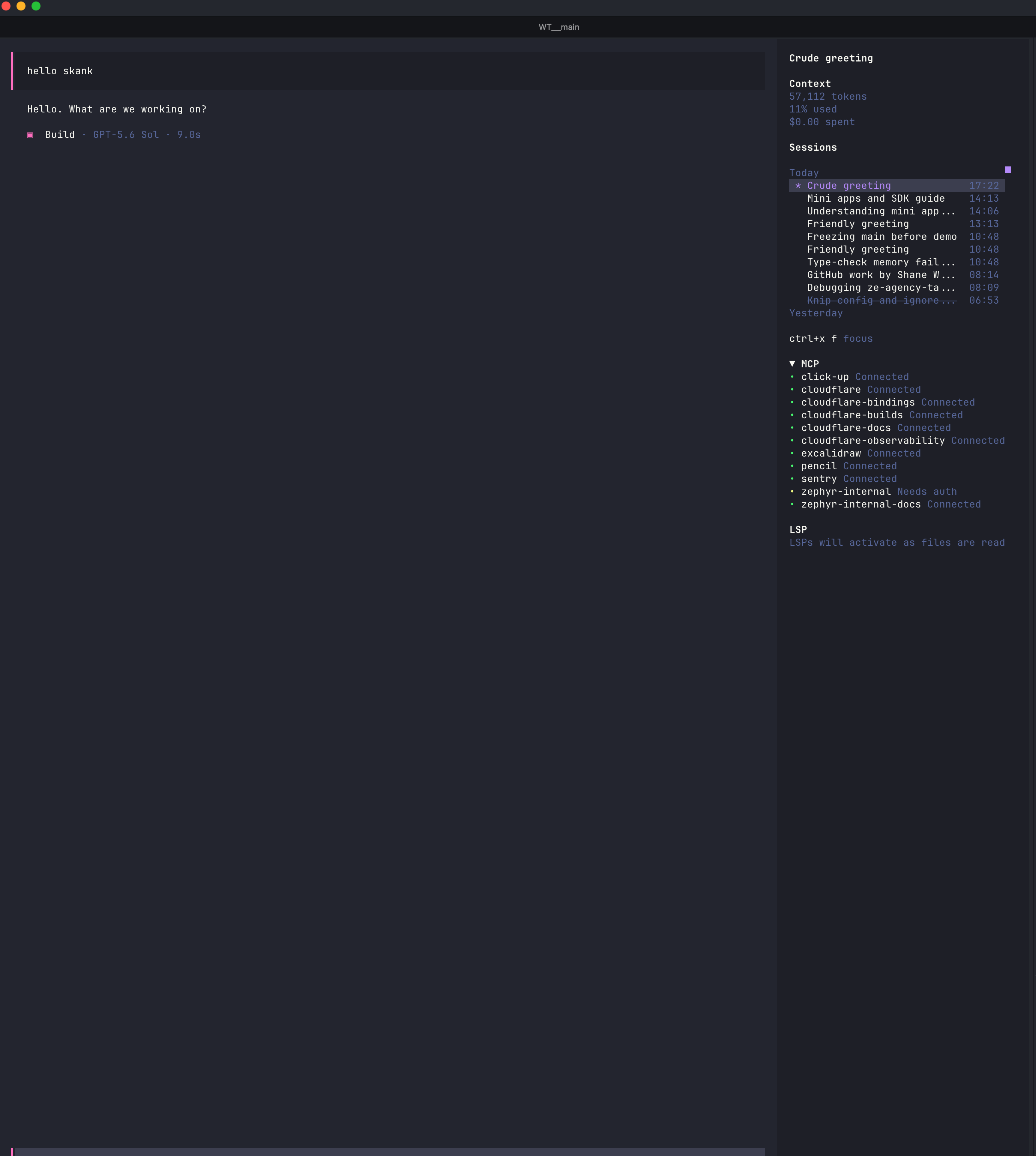 OpenCode sidebar with date-grouped session navigation