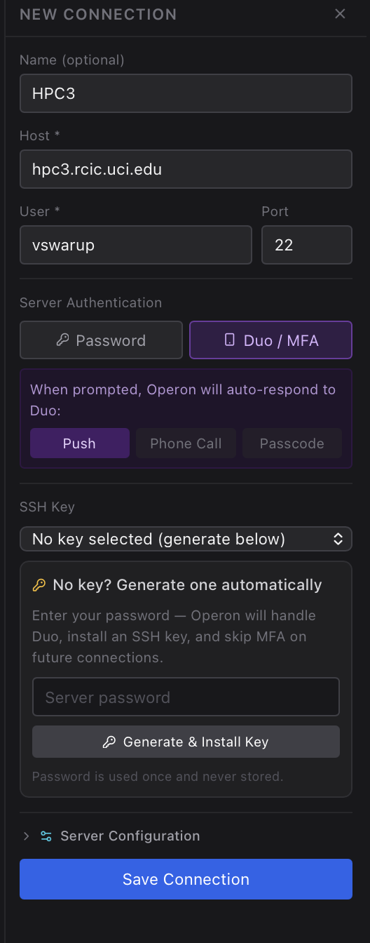 SSH connection