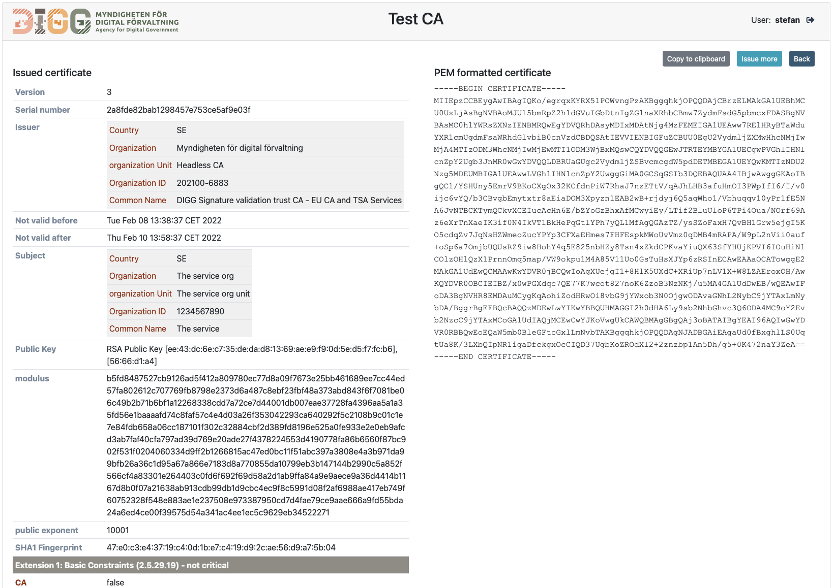 Issue result