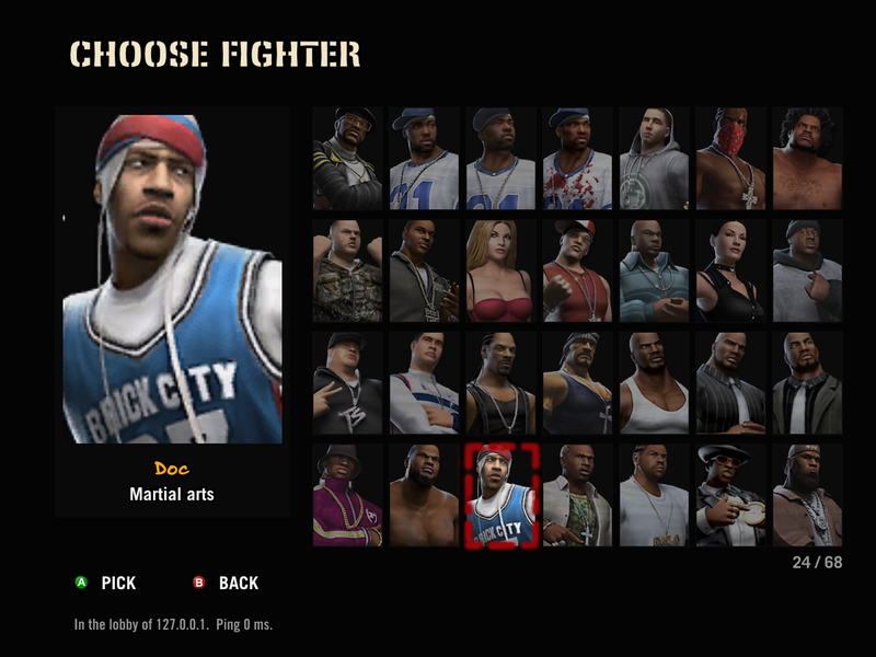 Choosing a fighter from the roster