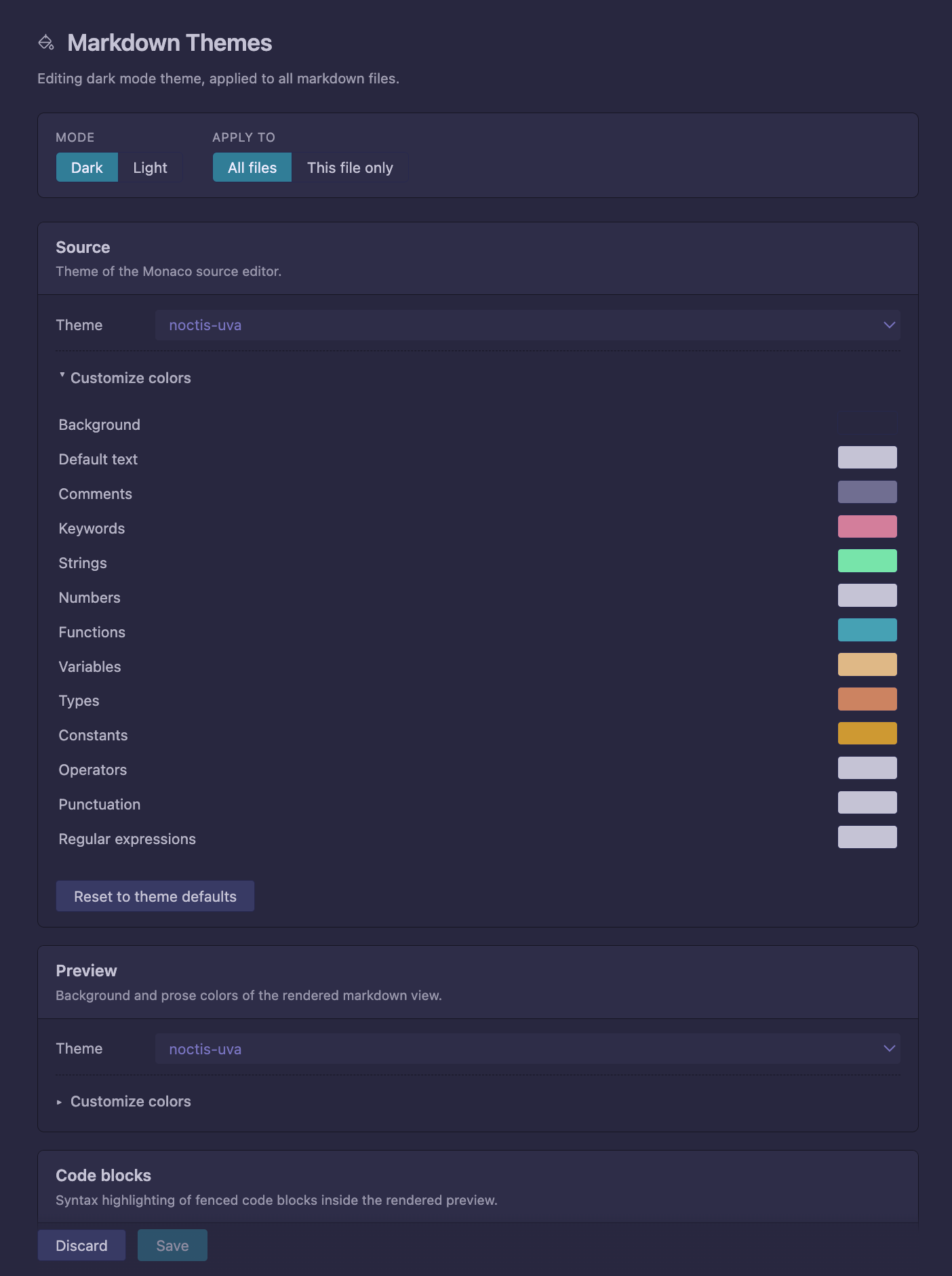Theme tab