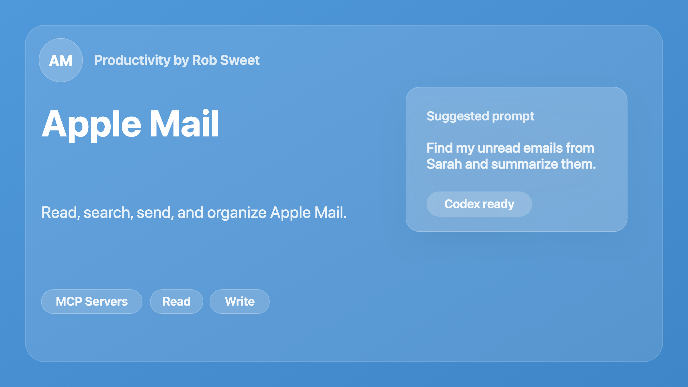 Apple Mail MCP — read, search, send, and organize Apple Mail from Codex, Claude, and other AI assistants
