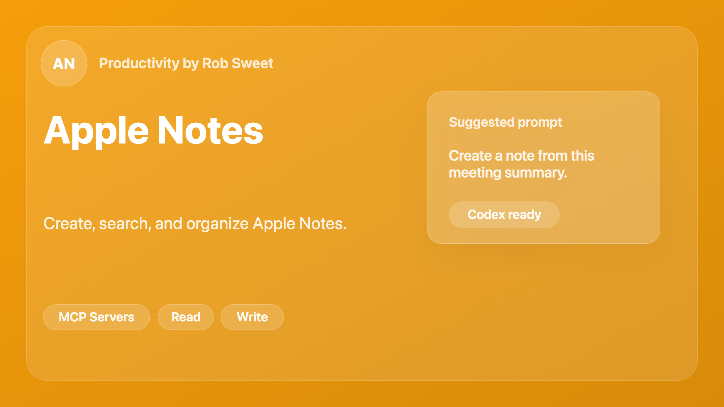 Apple Notes MCP — create, search, and organize Apple Notes from Codex, Claude, and other AI assistants