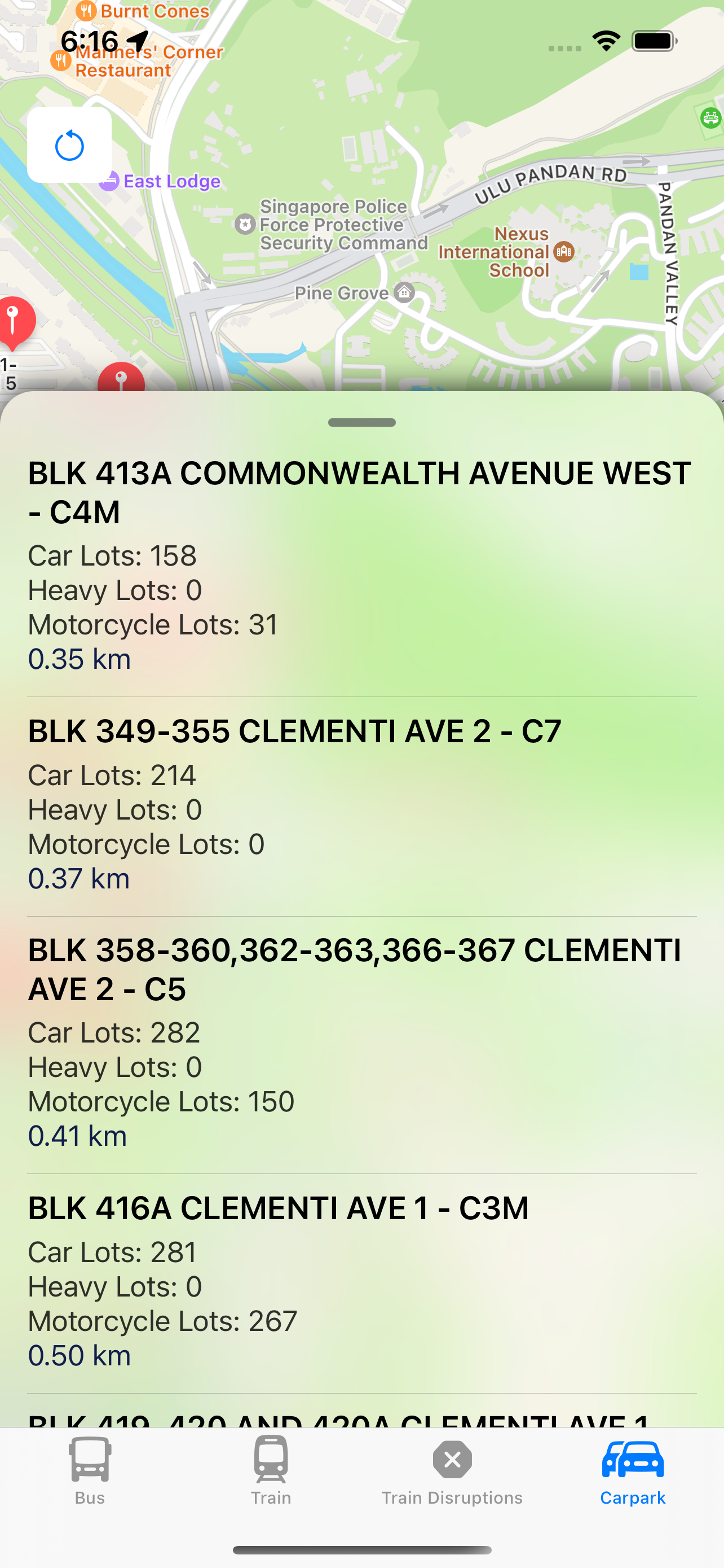 Carpark Availability Screen