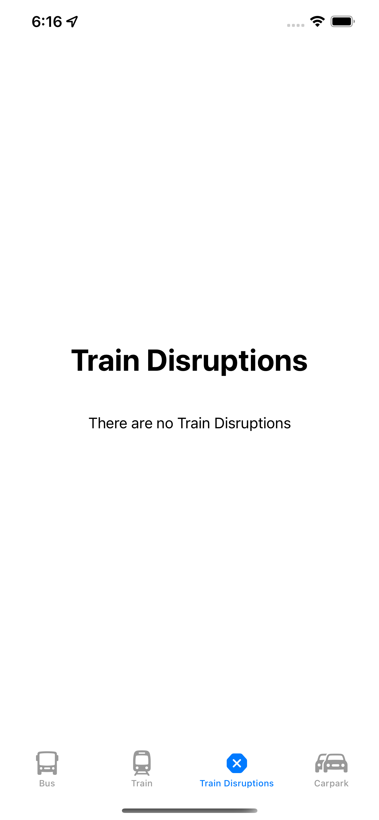 Train Disruptions Screen (No Train)