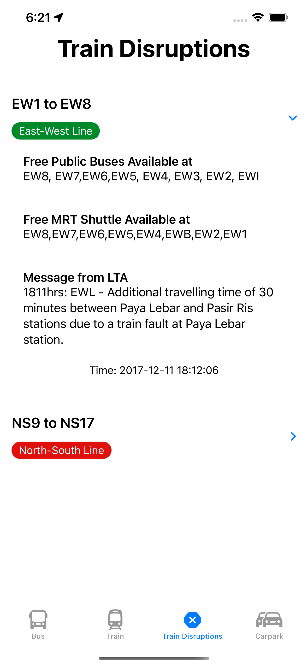 Train Disruptions Screen (Expanded)