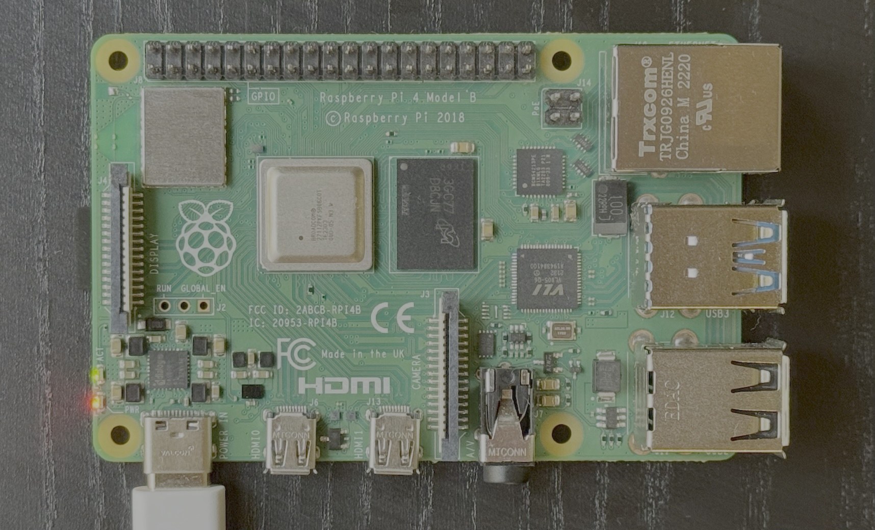 A Raspberry Pi 4B board.