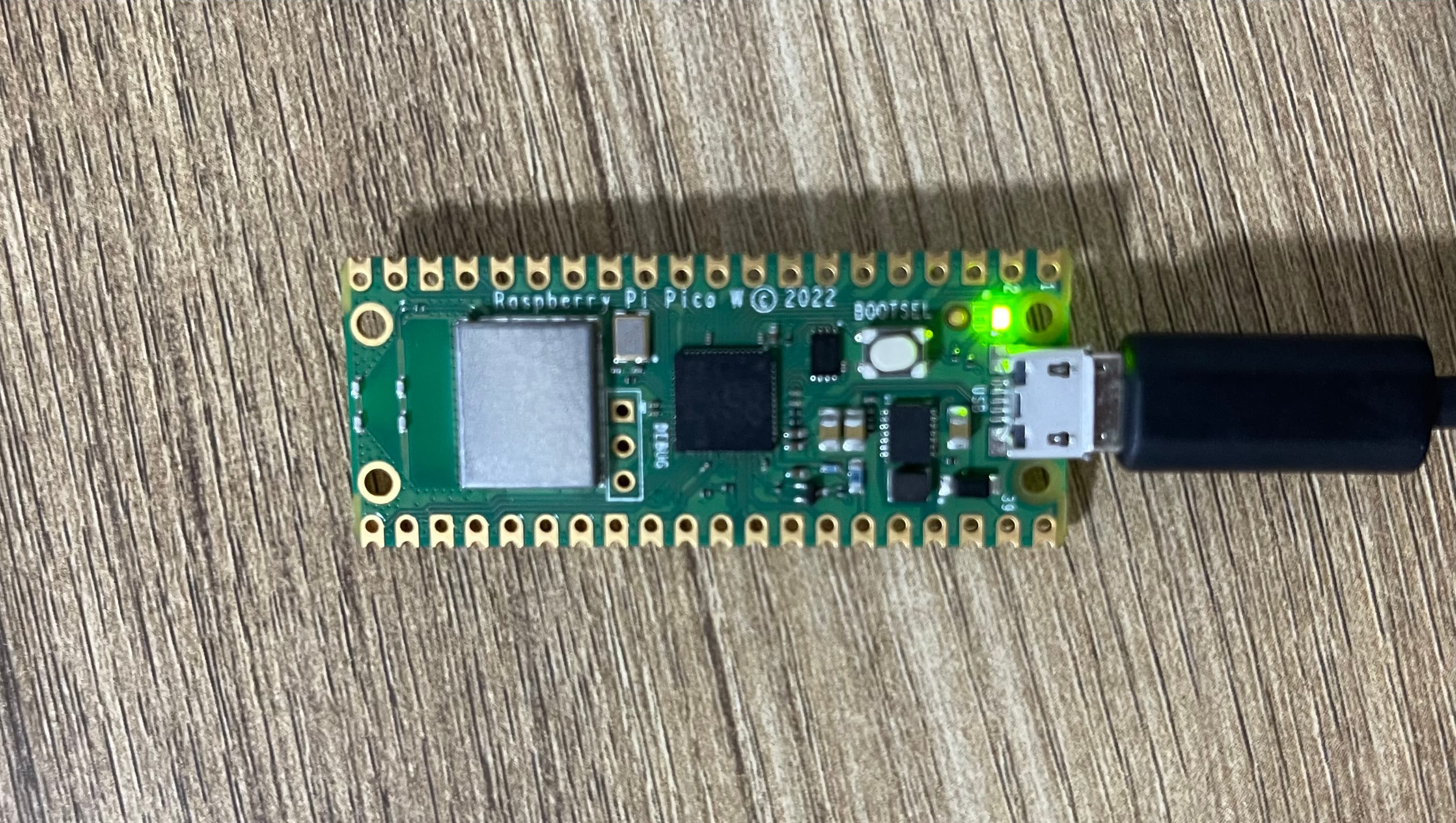 A Raspberry Pi Pico W board.