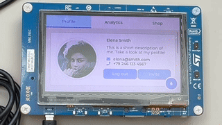 An LVGL user interface running on the STM32F746G-DISCO's LCD.