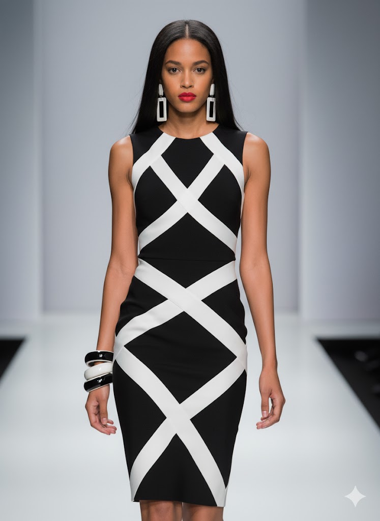 Black and White Pizzazz Midi Dress