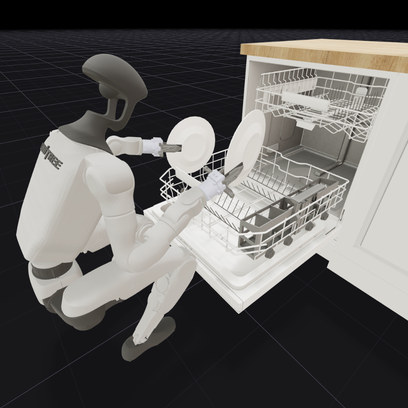 G1 in the dishwasher plate-loading task — source: swirl-uk/BiGym2 repository
