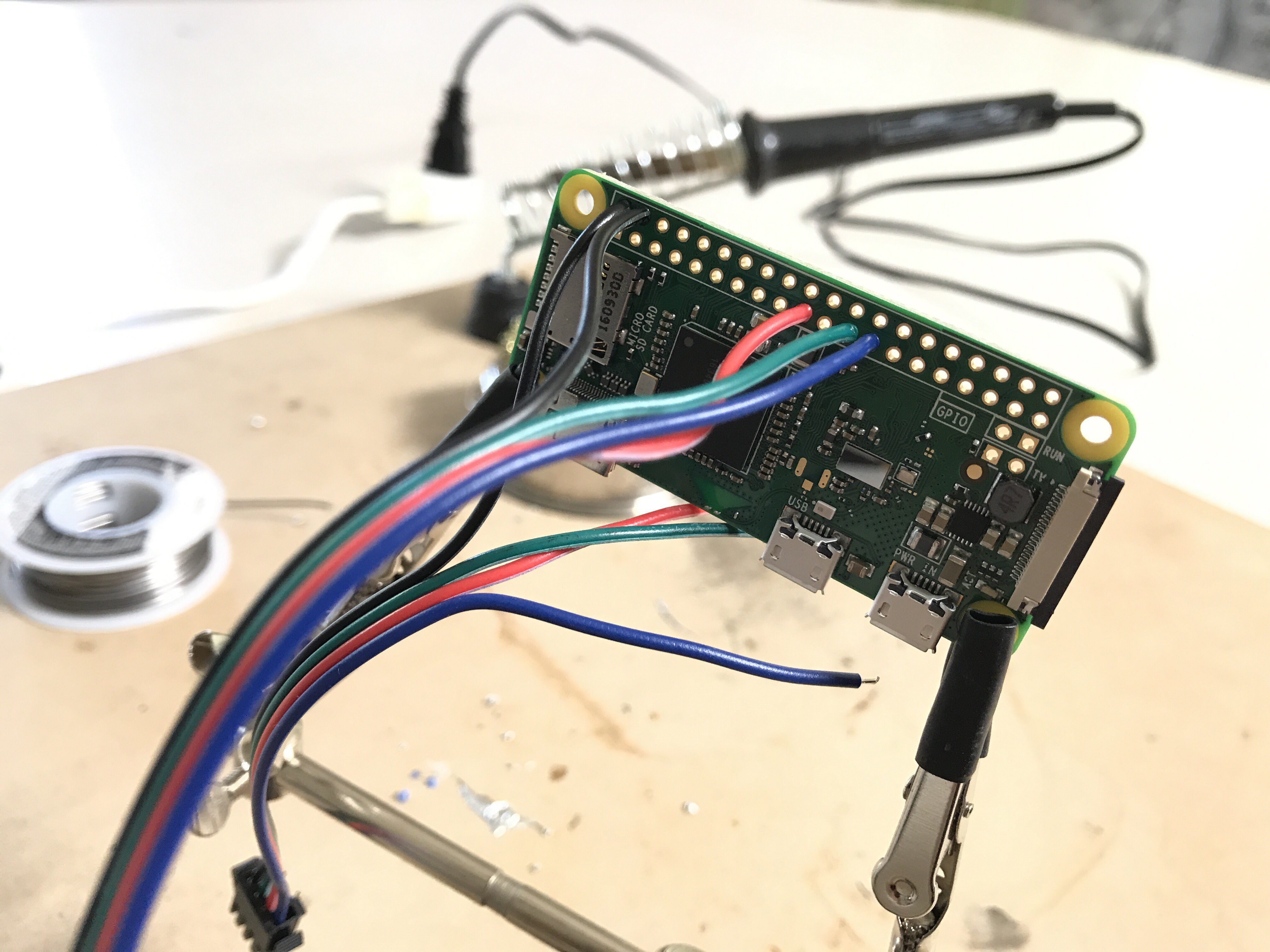 Raspberry Pi Zero W on soldering bench