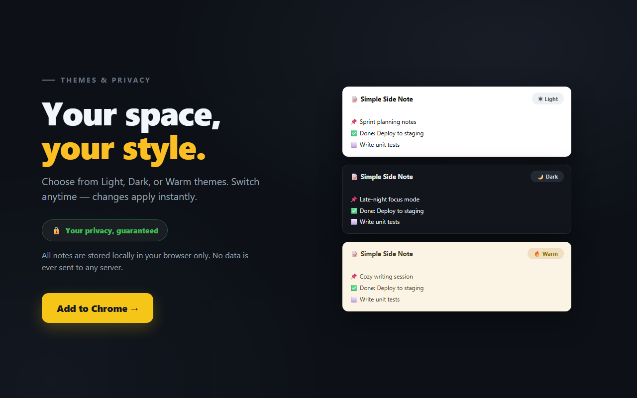 Light · Dark · Warm themes