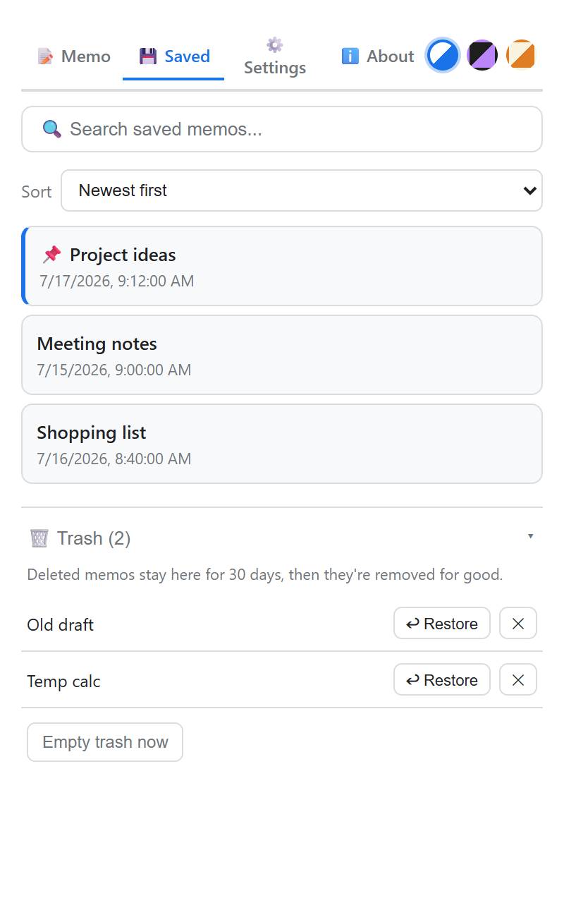 Trash — restore a deleted memo
