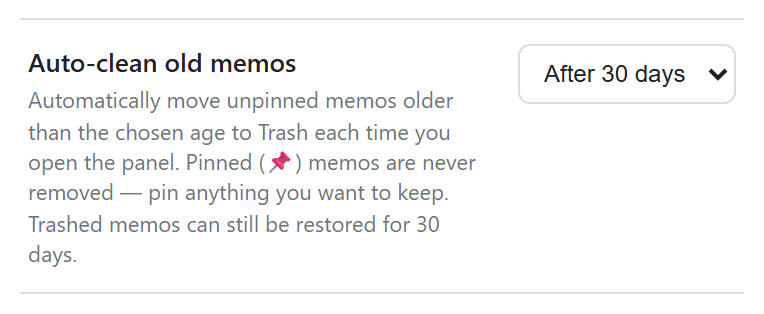 Settings — Auto-clean old memos