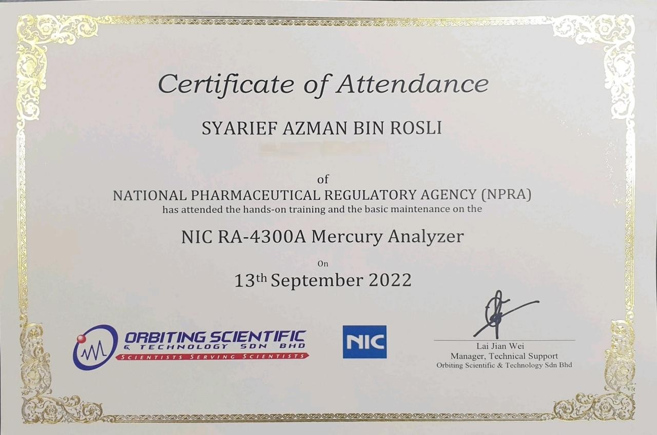 NIC Mercury Analyzer Certificate