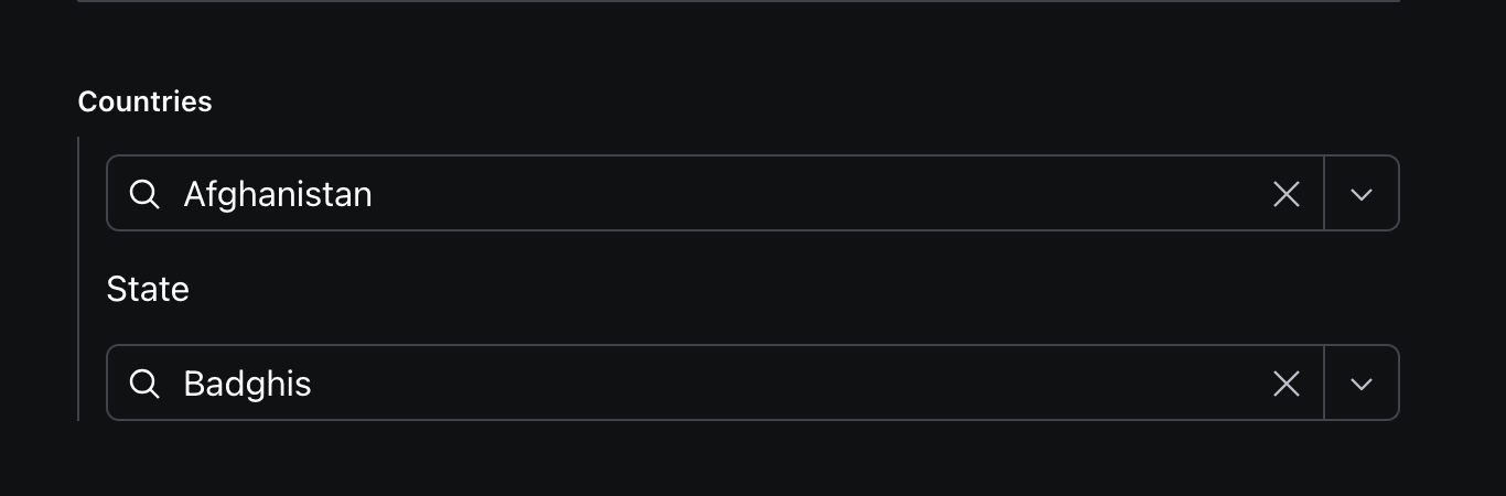 Country List input