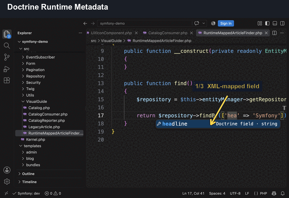 Doctrine field completion from runtime mapping
