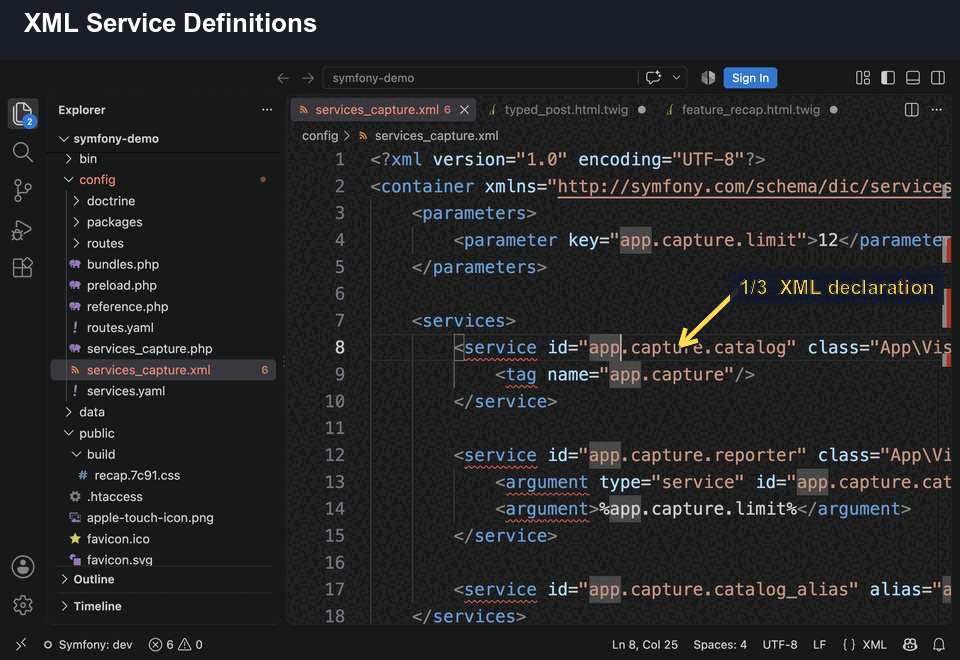 Navigation and rename across an XML service declaration