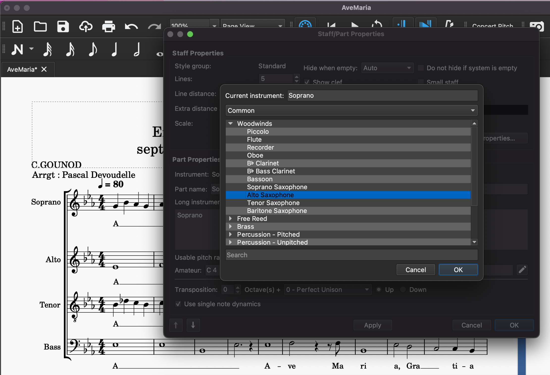 Change playback instrument