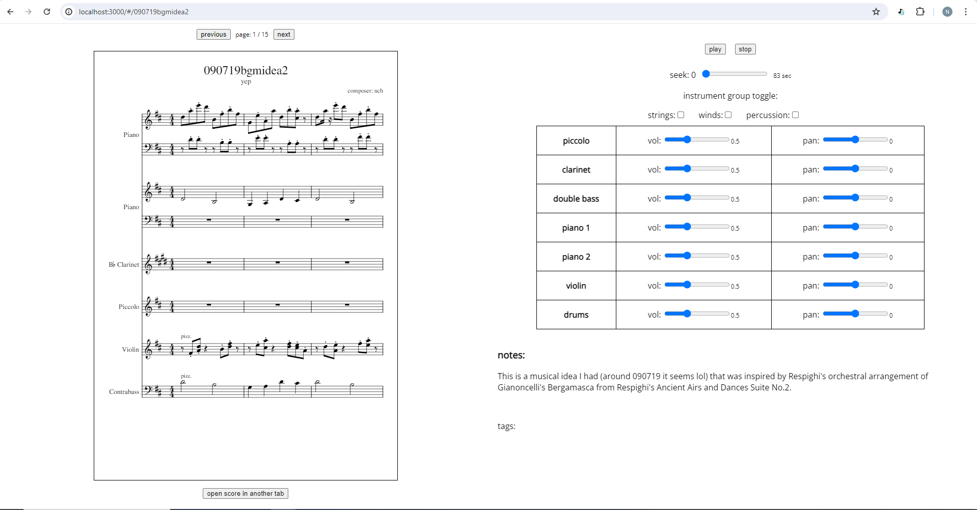 screenshot of score display