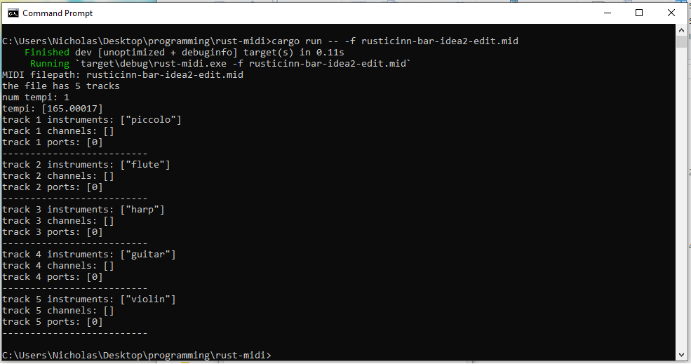 screenshot of command line output for the app