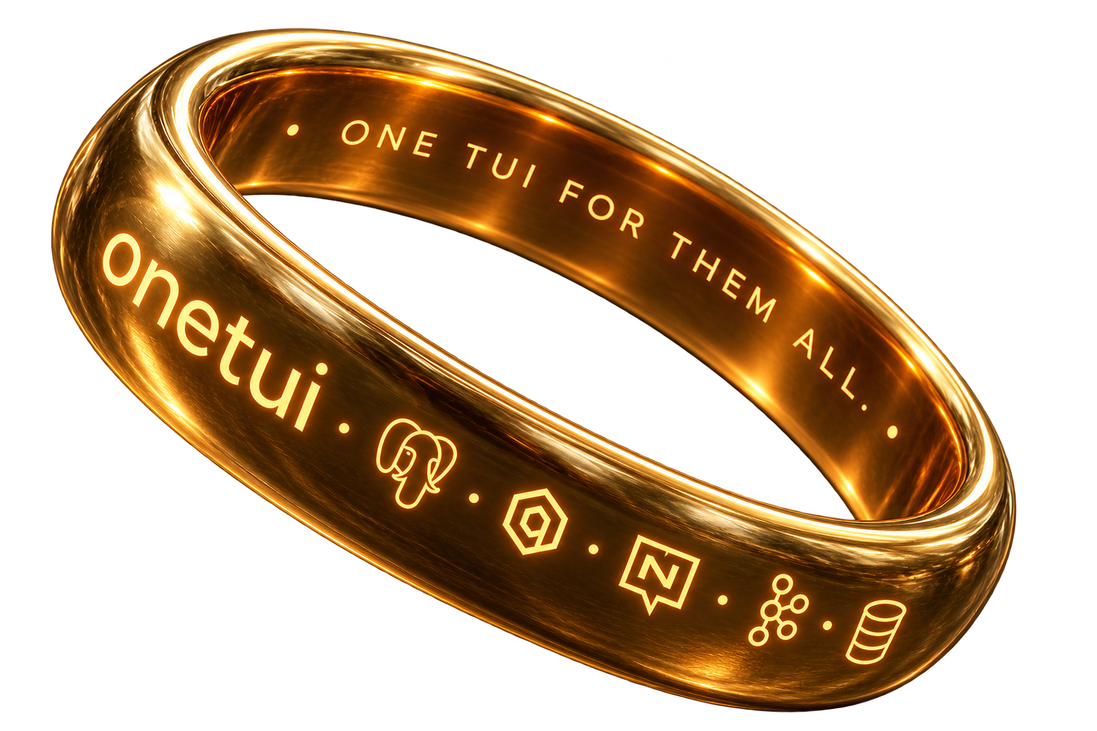 OneTUI: a gold ring bearing datasource symbols and the words One TUI for them all