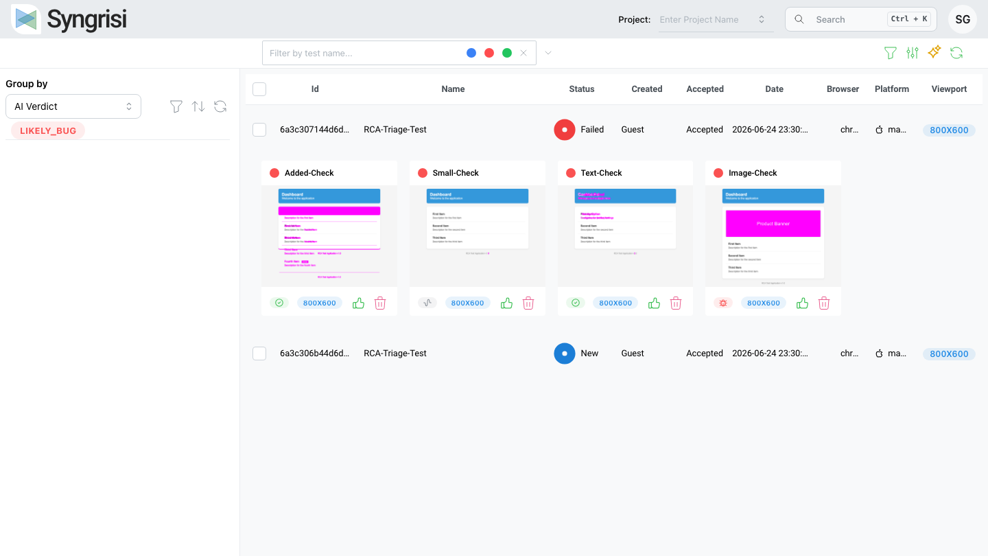 Group tests by AI verdict
