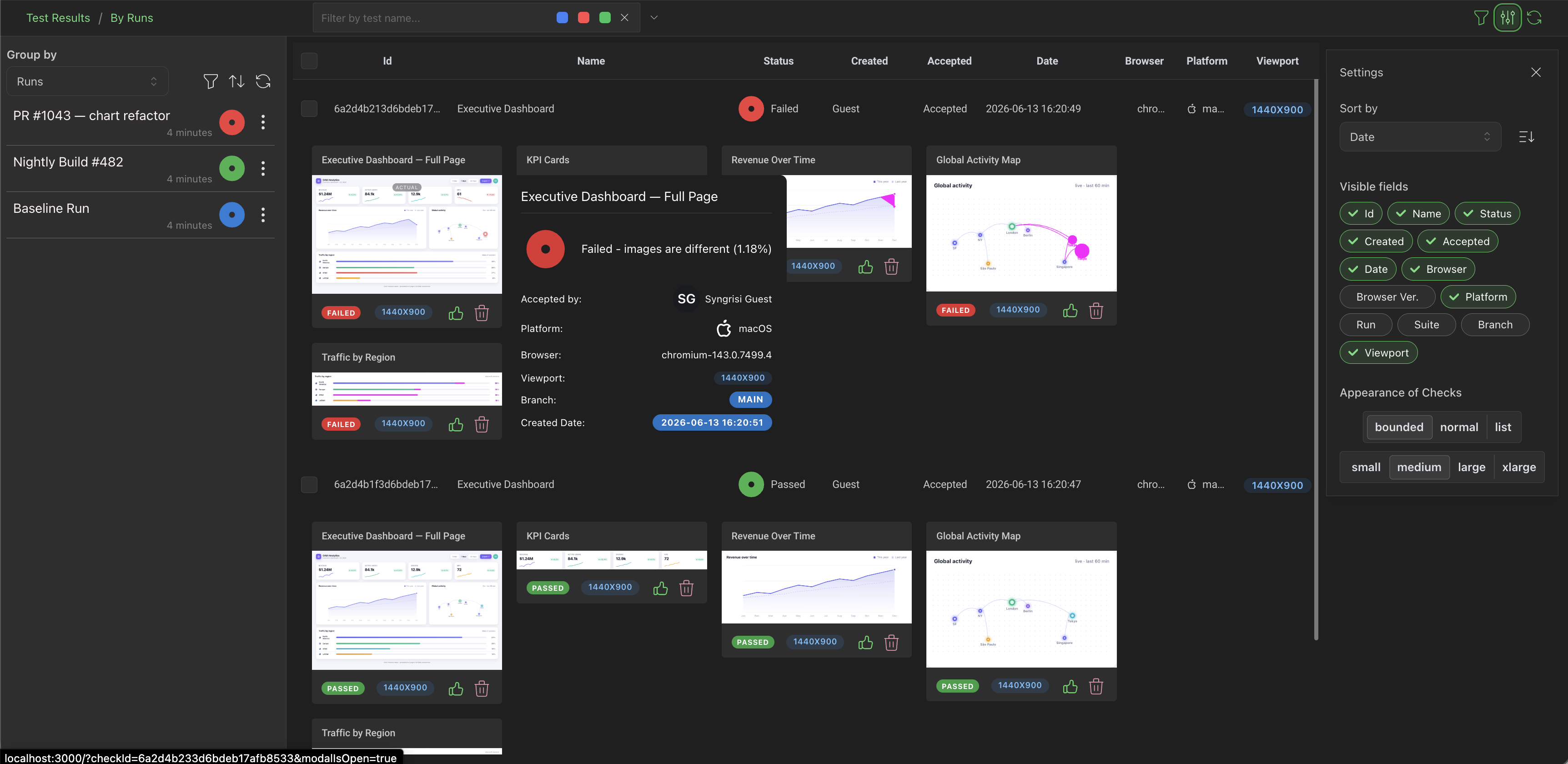 Per-test checks with a customizable dark UI