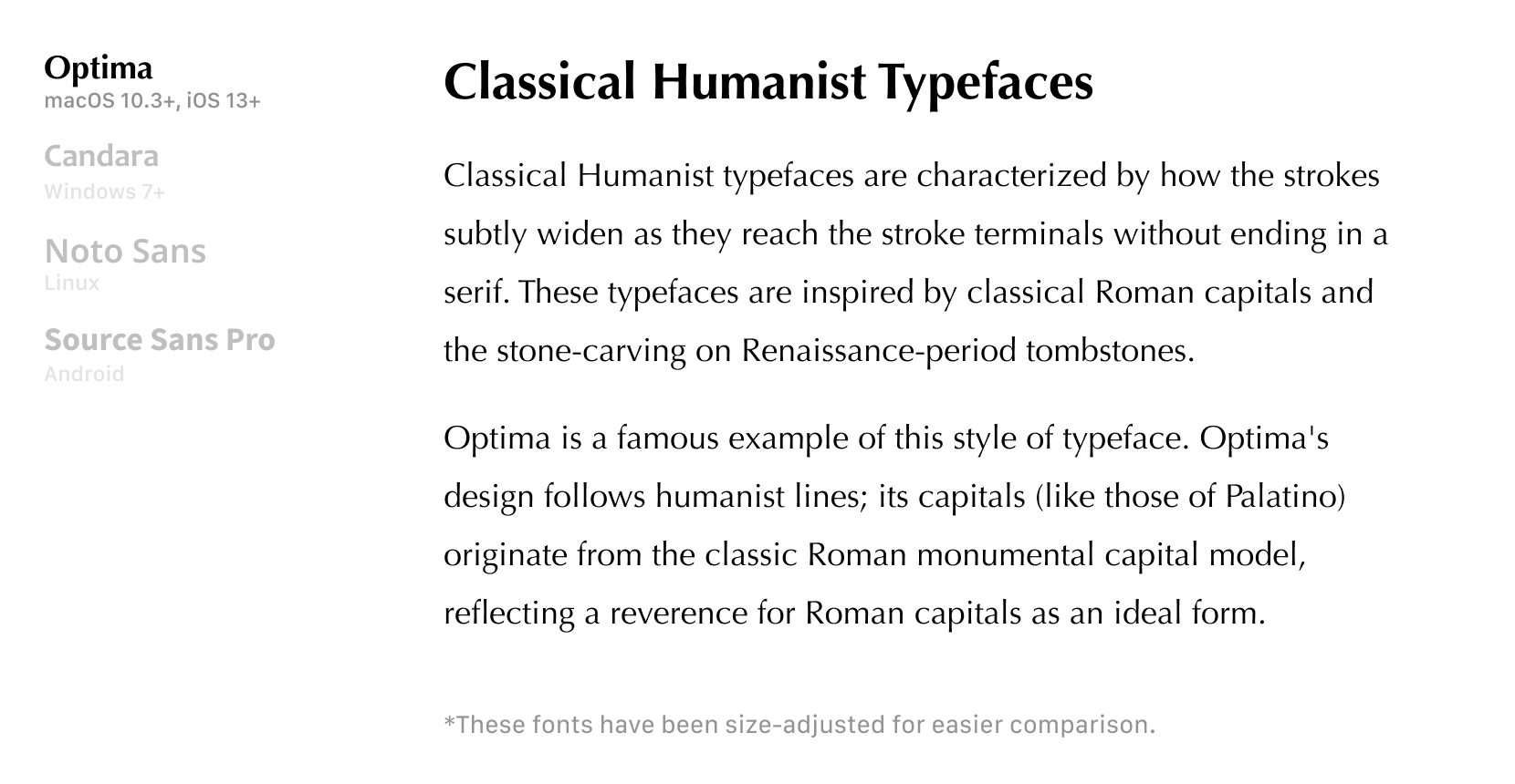 Classical Humanist Font Rendering