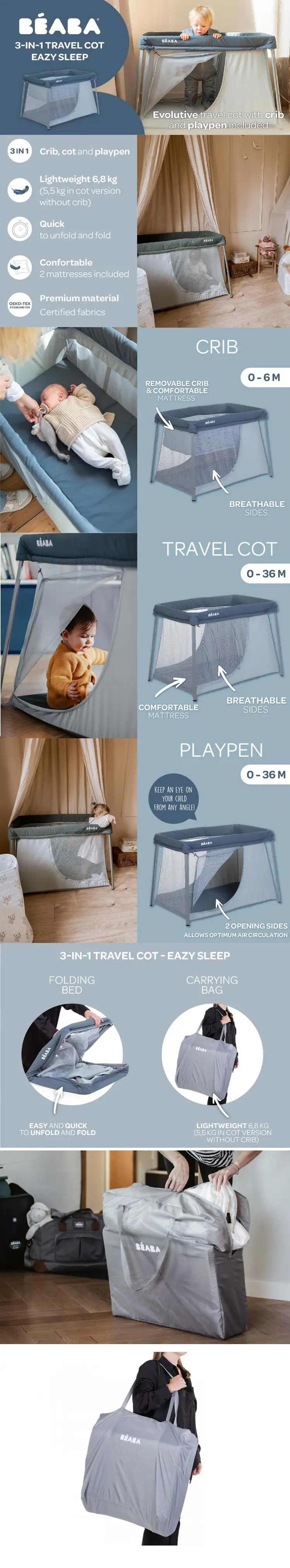 BEABA Eazy Sleep 三合一便携婴儿玩乐游戏床