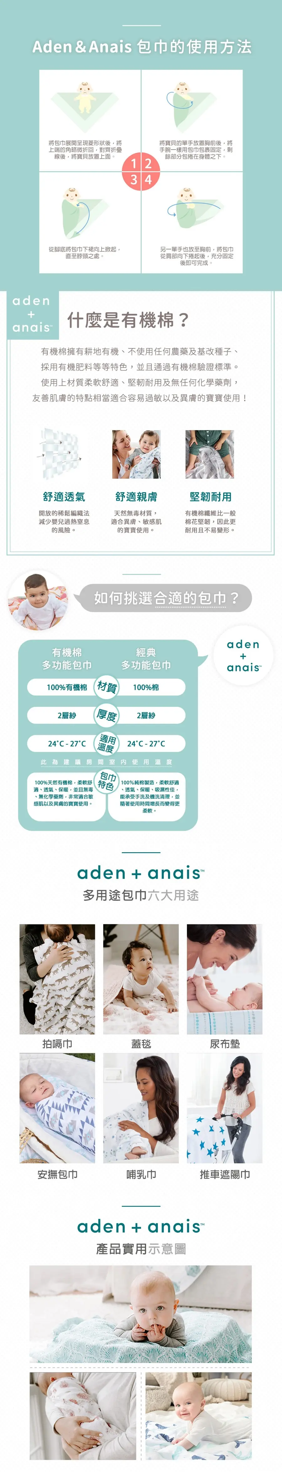 Aden+Anais 嬰兒包巾(有機棉紗布)