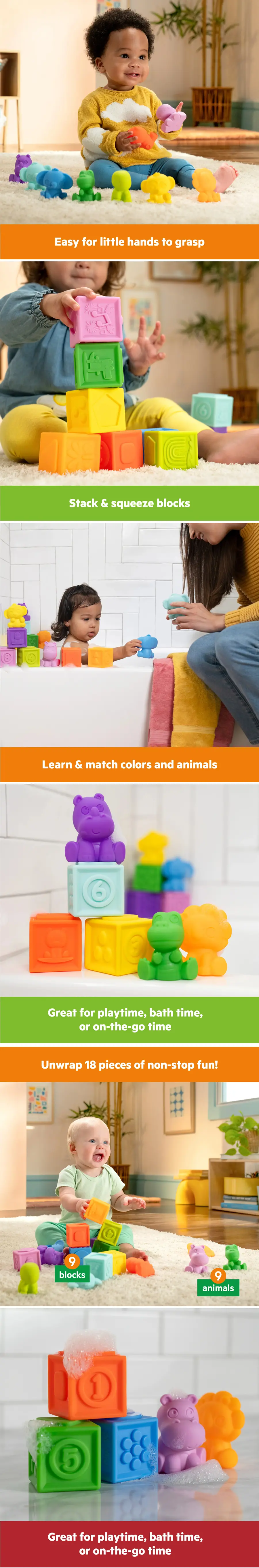 Bright Starts Cubes & Cuties 叠叠扭扭软积木-18件装